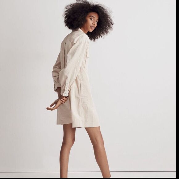 Madewell Corduroy Long sleeve Mini Shirt dress - M - Harvest Moon / Cream - Picture 2 of 13
